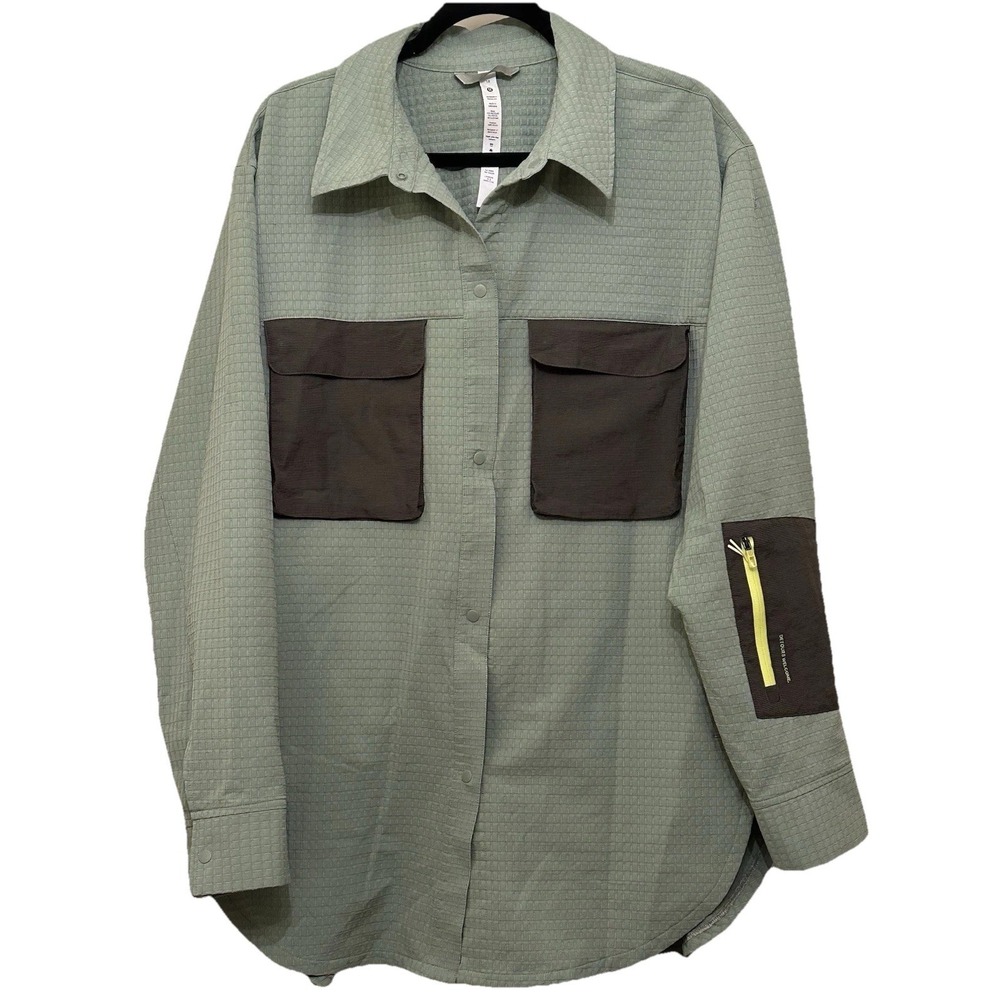 Lululemon Detours Welcome Overshirt Women's 18 Olive Grid Fleece Hiking Utility